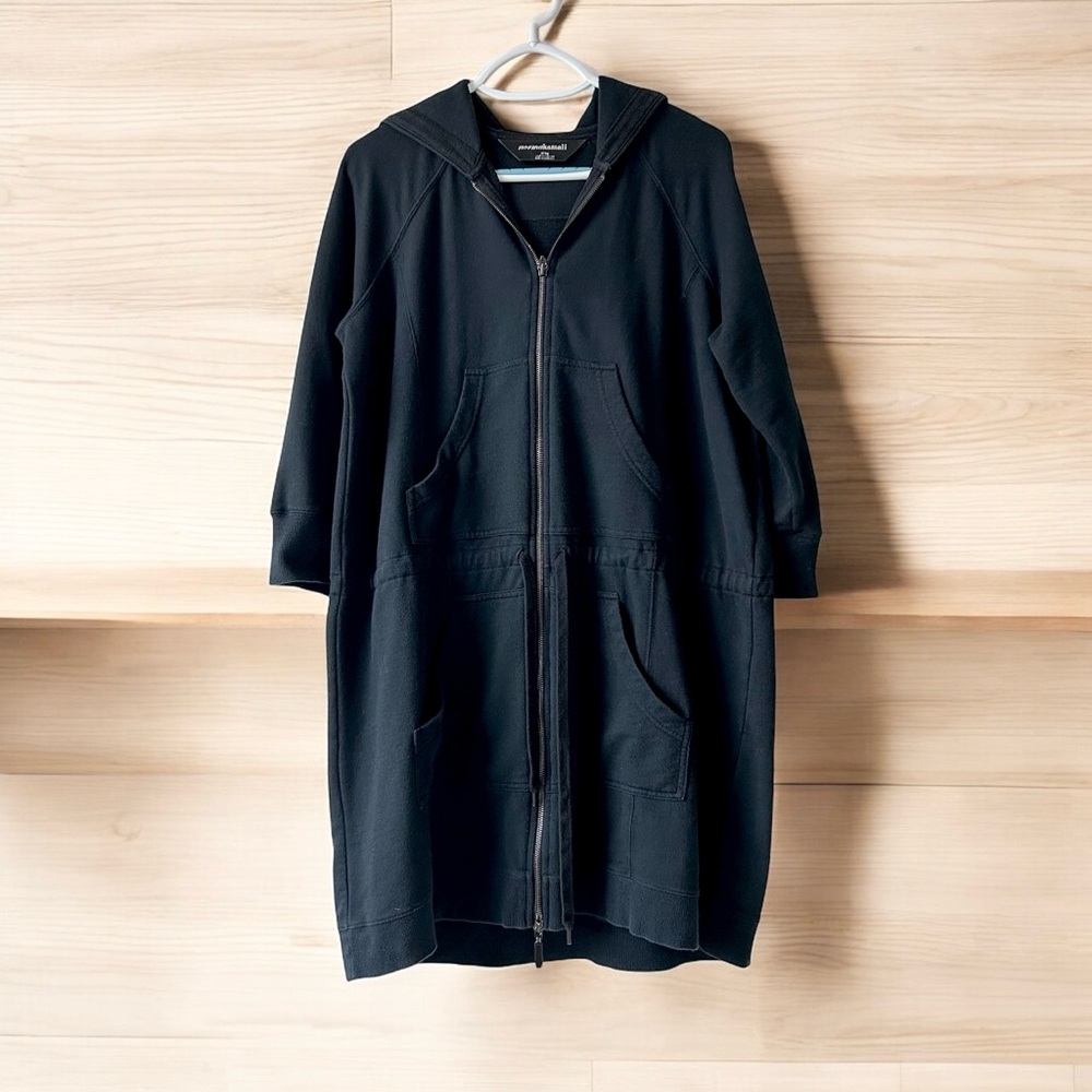 NORMA KAMALI Black Cotton Blend Hooded Sweatshirt Dress Coat Wmn’s Sz XL Cozy